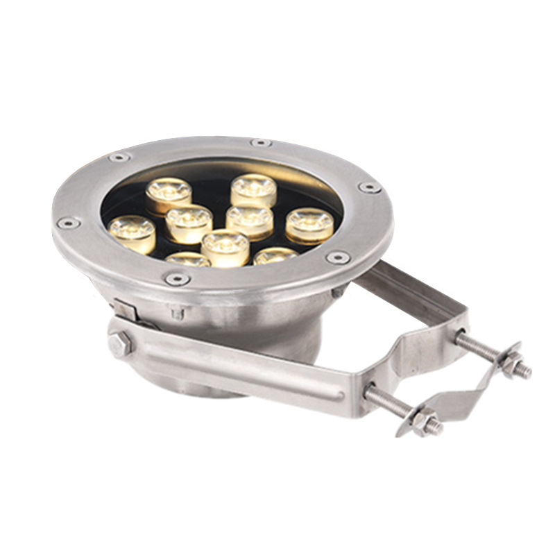 Pipe-clamped LED all-stainless-steel underwater spotlight, 18W low-voltage aquarium pool light, colorful fish pond landscape light.